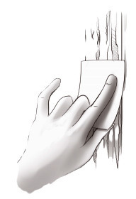 Illustration of hand sampling peeling paint with strip