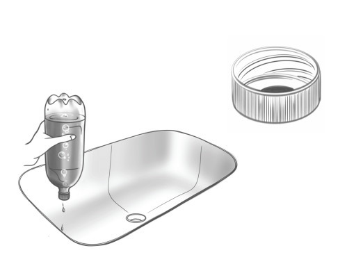 Illustration Showing Test Cap And 2 Liter Bottle Held Upsidedown Over Sink