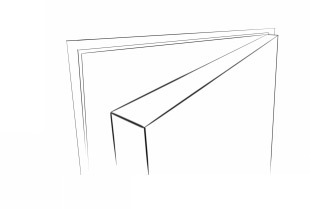 Line drawing of door frame and top ledge of door
